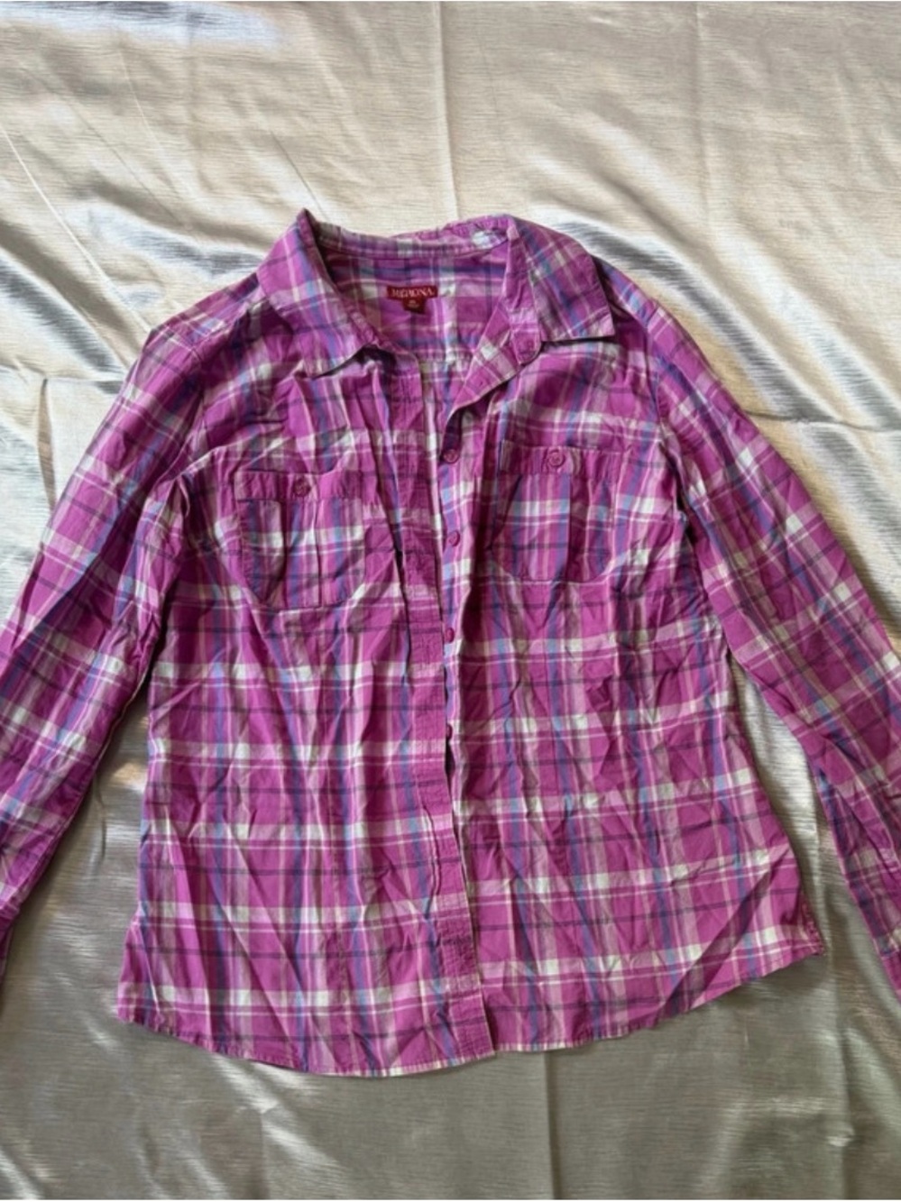 Merona women’s Purple and White Plaid Button-Down Shirt